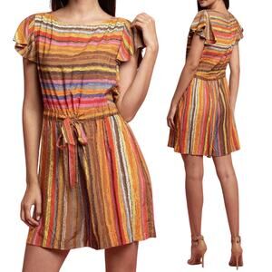 Anthropologie Eva Franco Carnival Multicolor Striped Tie Waist Romper Womens S